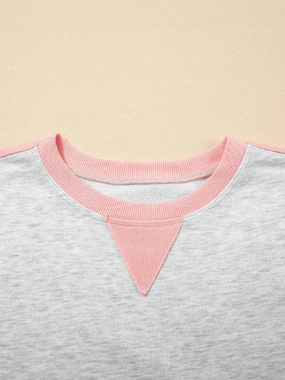Color Block Long Sleeve Sweatshirt and Shorts Set Trendsi bac5a873b3e842b985cbfa812a9130d6-Max-Origin