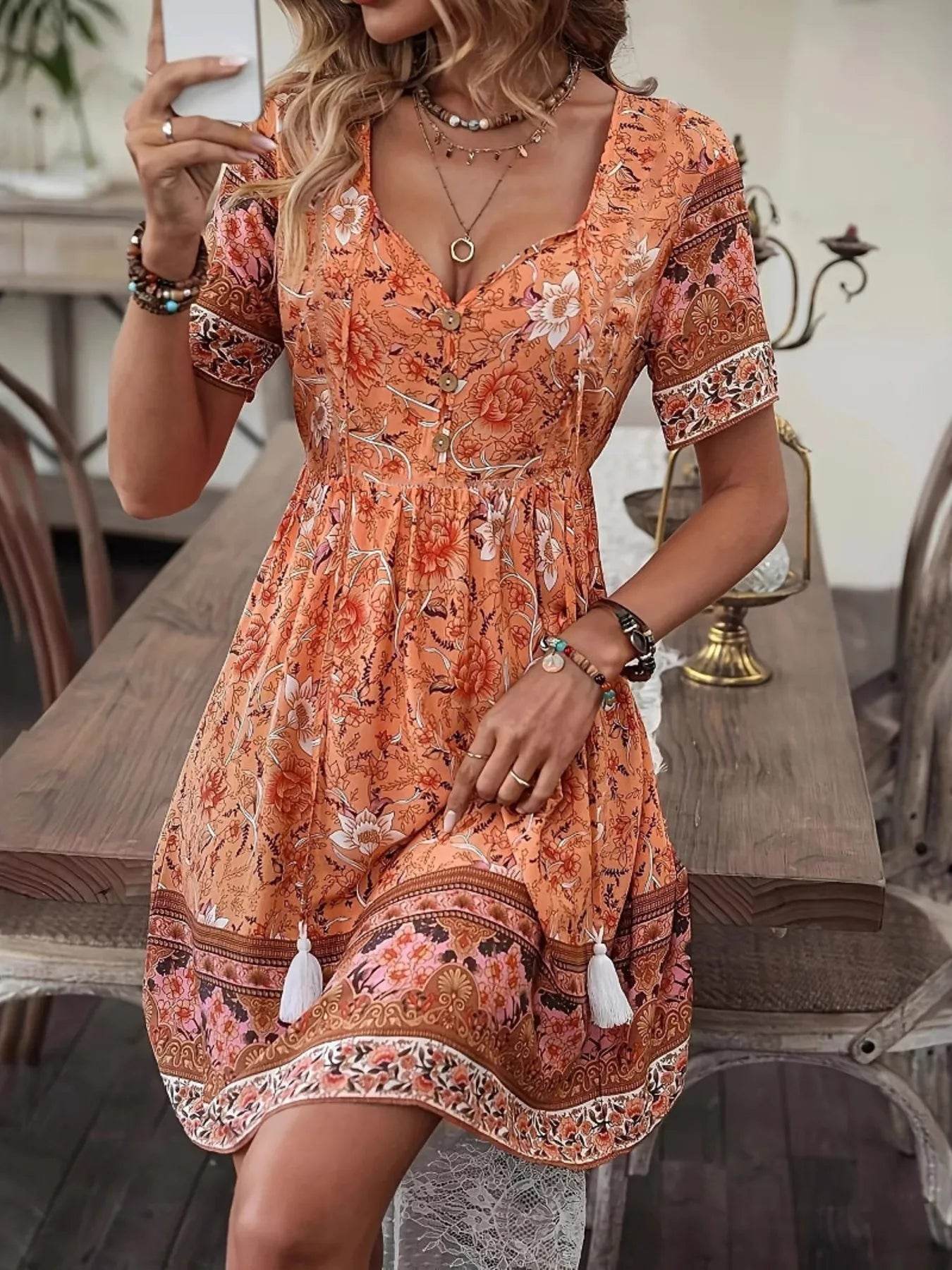 Printed Tie Neck Short Sleeve Summer Dress Orange Trendsi bad2260b4bab43f087e0acc2ba40397b-Max-Origin
