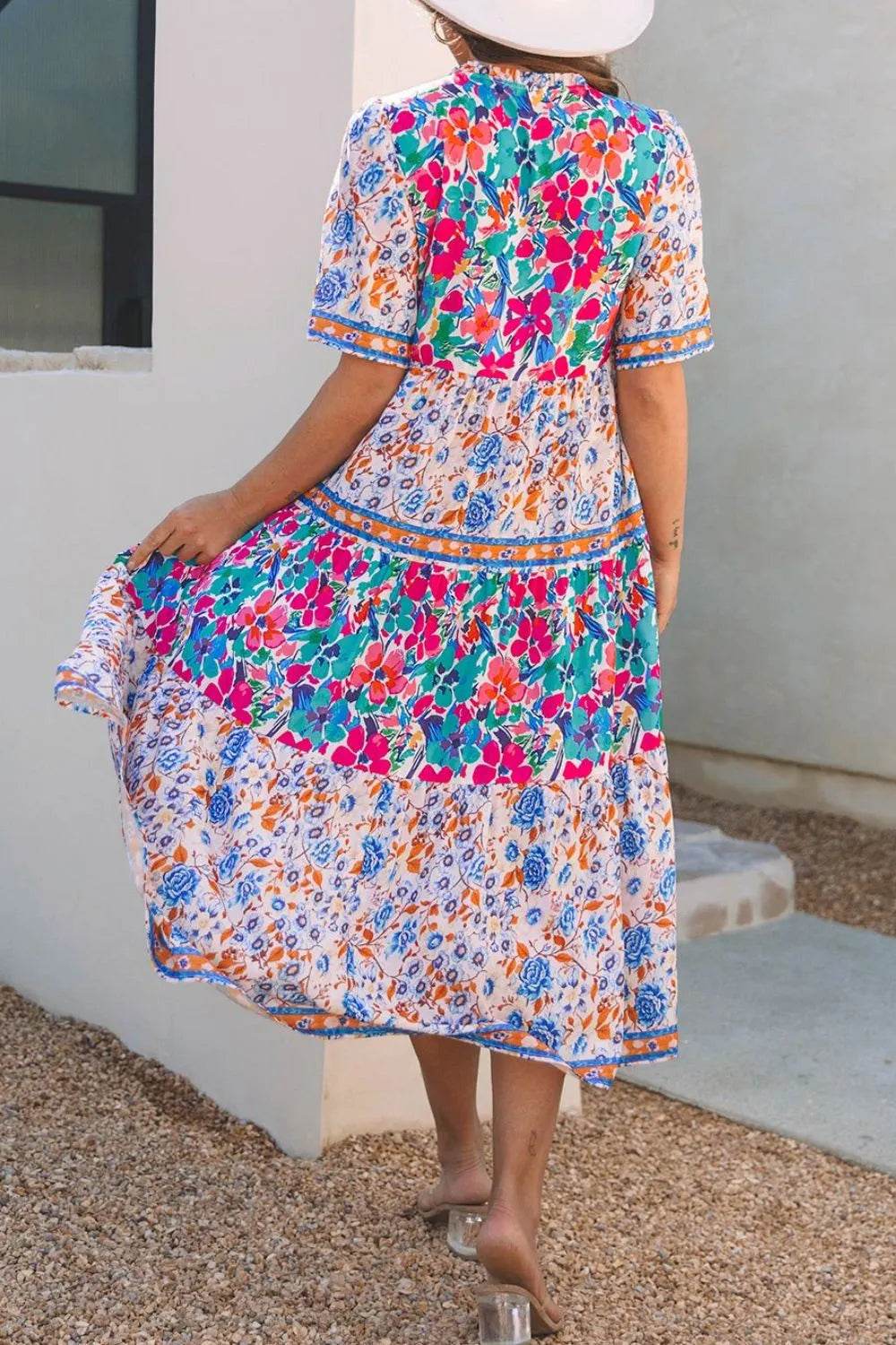Mixed Floral Print Tie Neck Short Sleeve Dress Trendsi baf03c45-0999-45f2-a34e-62e8894386d4-Max