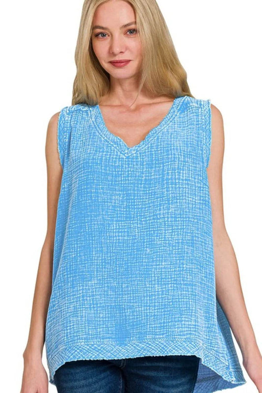 Zenana Double Gauze Raw Edge Acid Washed Tank DEEP SKY Trendsi bb0543d4-3978-4bd6-a4b6-ef59363ace55-Max-Origin