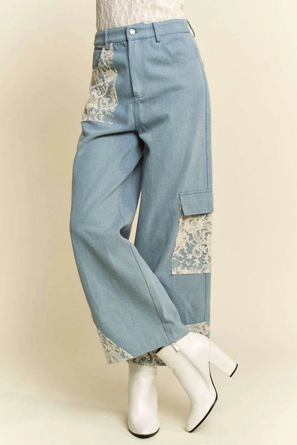 Davi & Dani Lace Applique Wide Leg Jeans Trendsi bb168558-81a2-4ad5-afc8-67c13356f258-Max