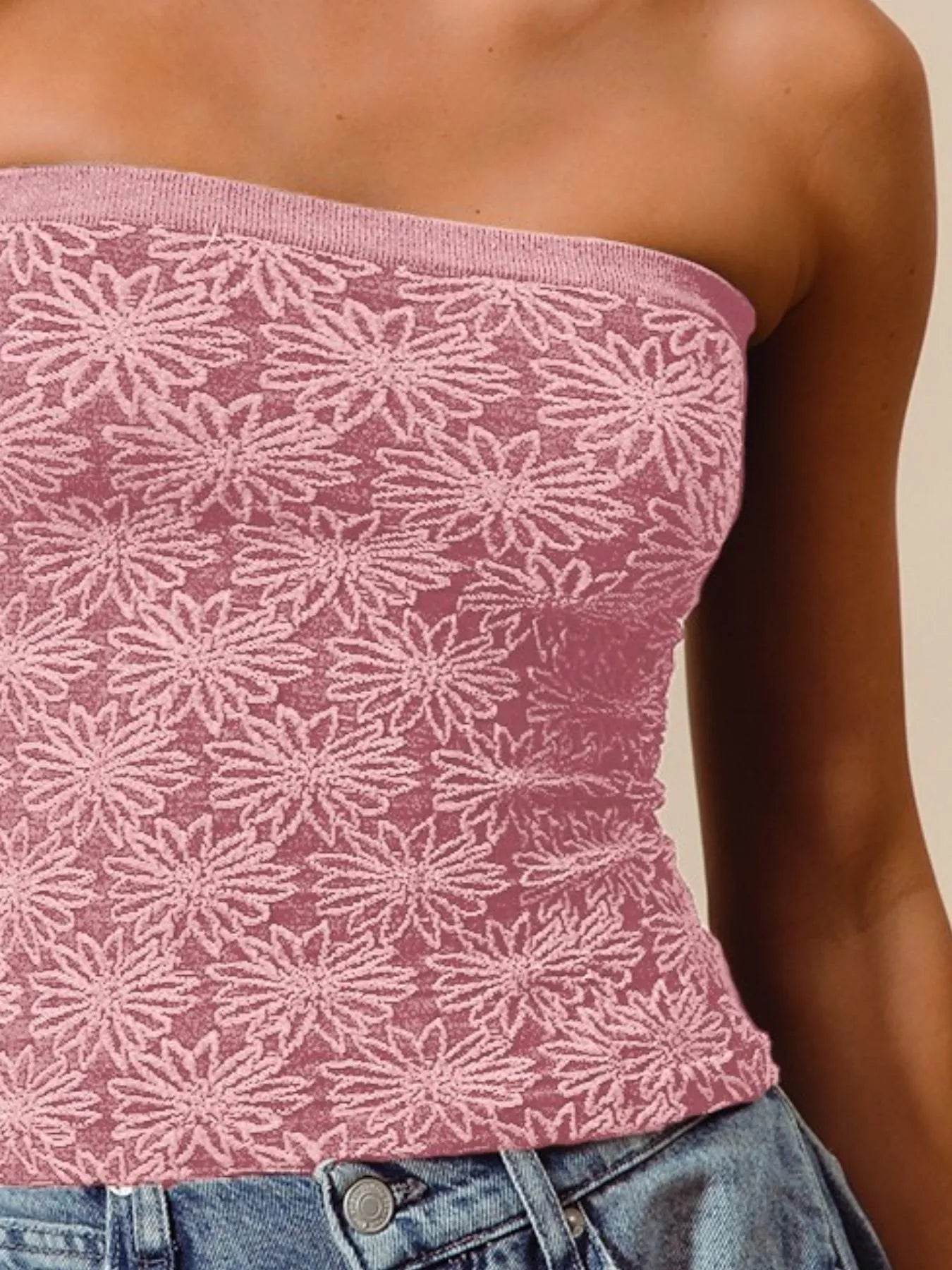 SO ME Jacquard Floral Two Tone Seamless Tube Top Trendsi bb3101c3-0773-4579-b890-e4a2d65fbff3-Max-Origin
