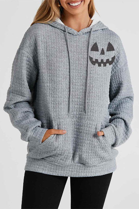 Pumpkin Face Graphic Drawstring Hoodie with Pocket Charcoal Trendsi bb3ec021a7304455b4fe51e53b08b160-Max