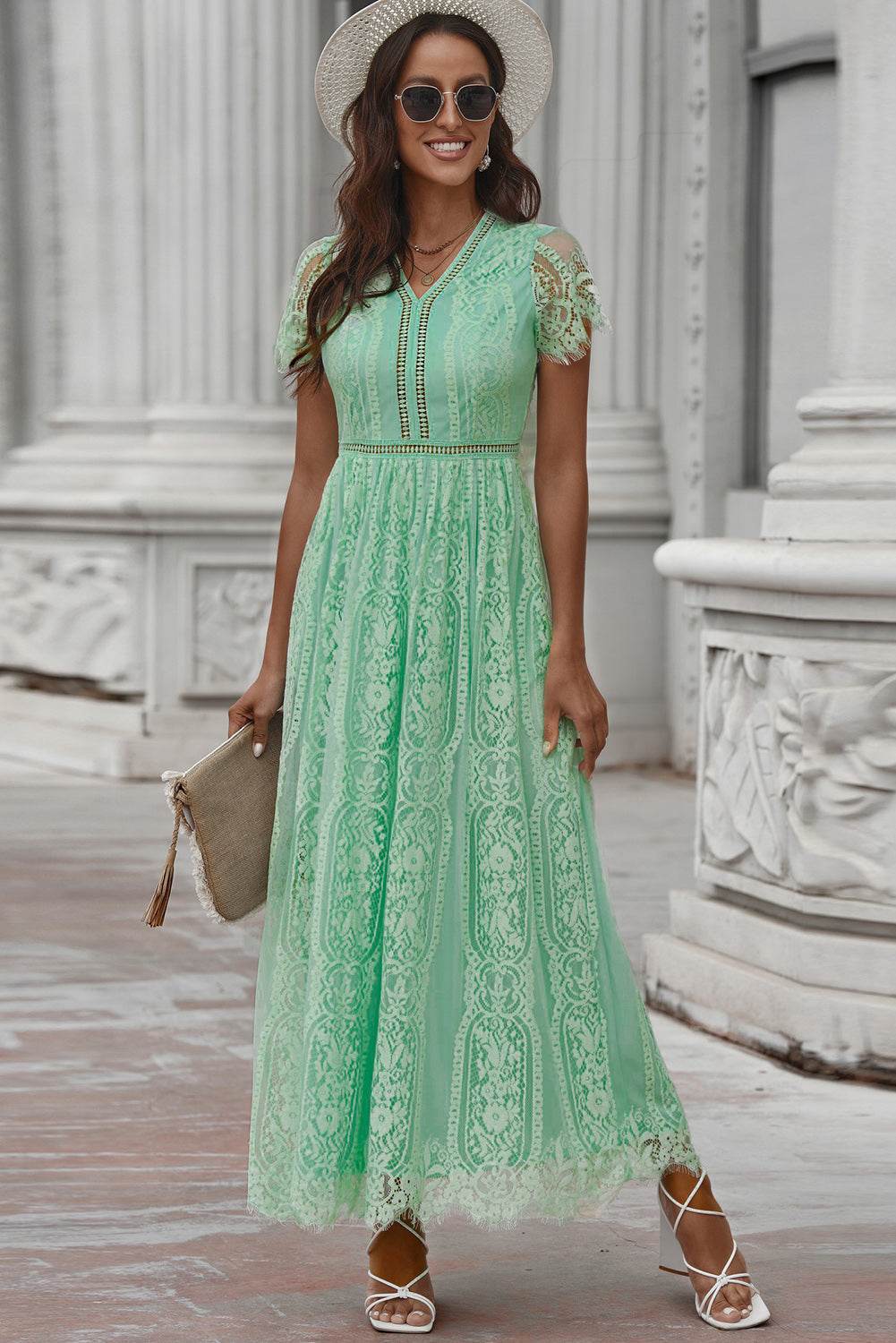 Scalloped Trim Lace Plunge Dress Mid Green Trendsi bb4f050dd5a14c23953e96ce37fa4718-Max