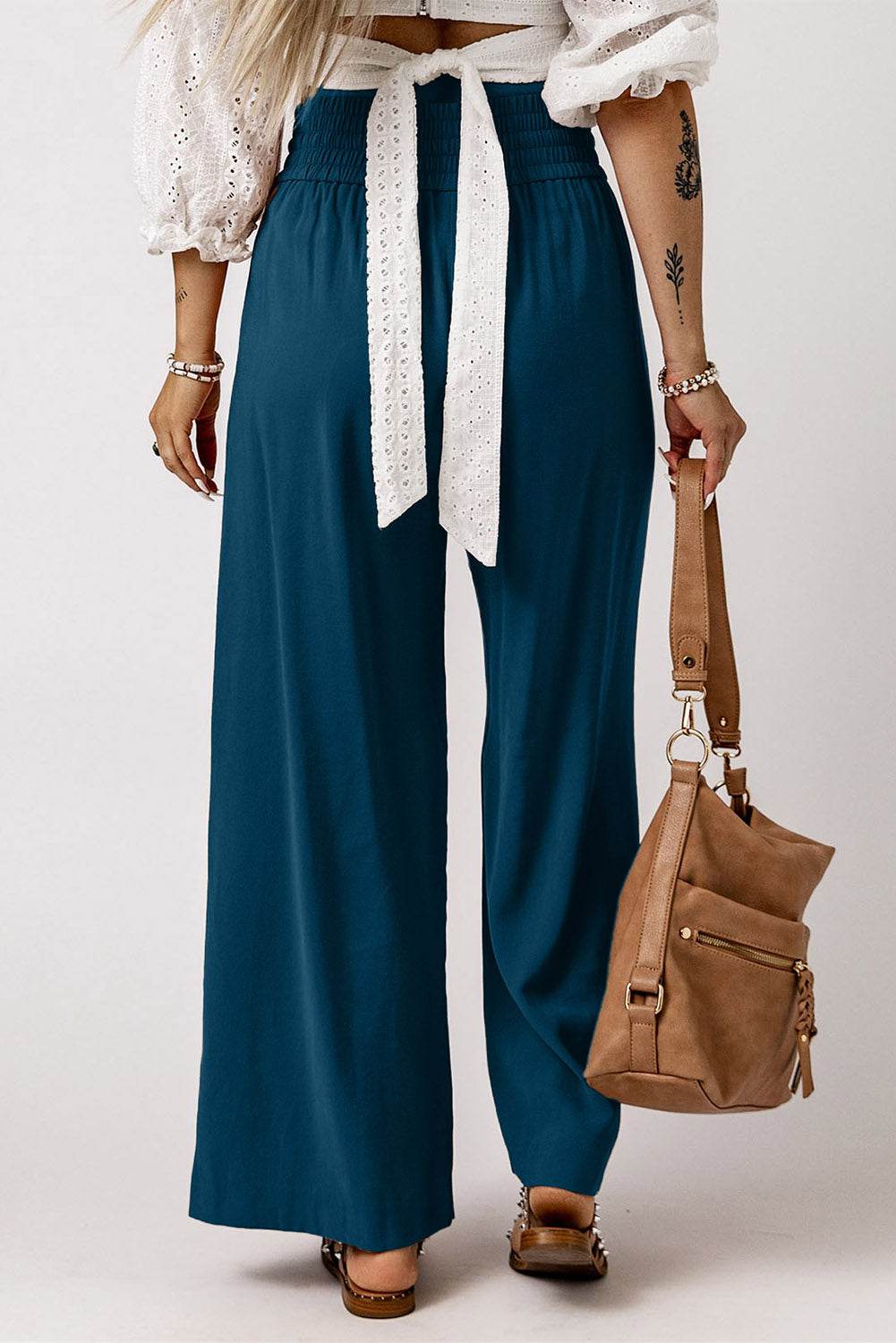 Drawstring Smocked Waist Wide Leg Pants Trendsi bb4ff0d89f9c4f6c8969c57015c08067-Max