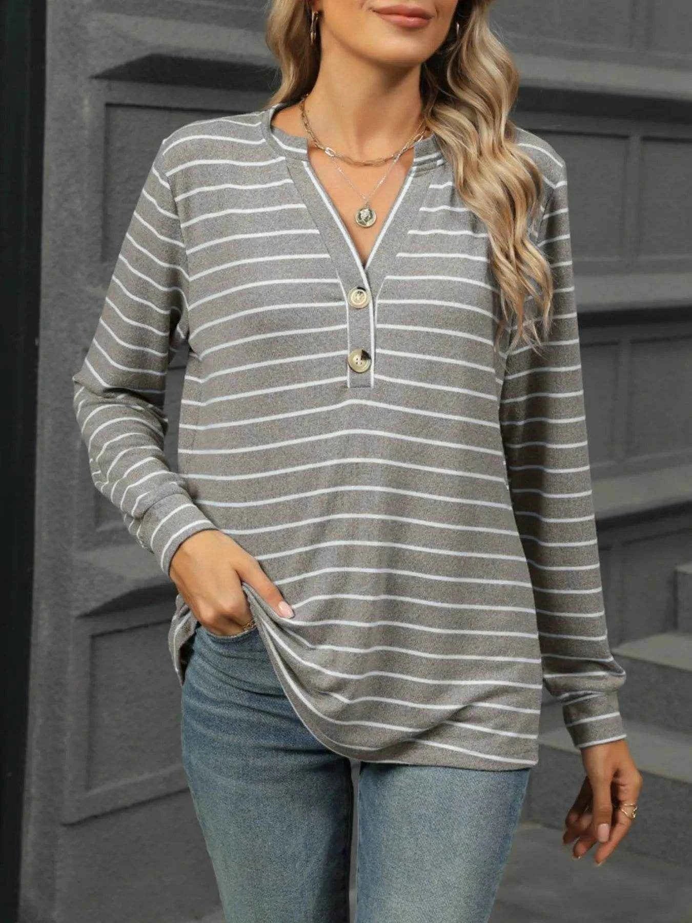 Striped Henley T-Shirt with Button Detail Gray Trendsi bb5261c0-c0f3-4aa9-8144-19a90ef96ee2-Max-Origin