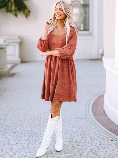 Square Neck Three-Quarter Sleeve Mini Dress Trendsi bb855a60984849f98d178679be617d22-Max