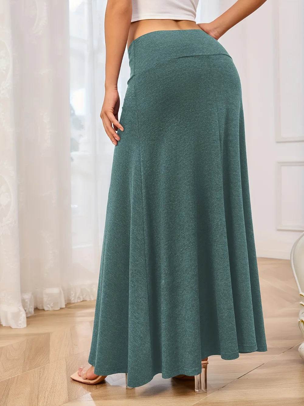 Solid Elastic Waist Maxi Skirt Trendsi bbac6816-6fc8-441b-9a39-423f570023d5-Max