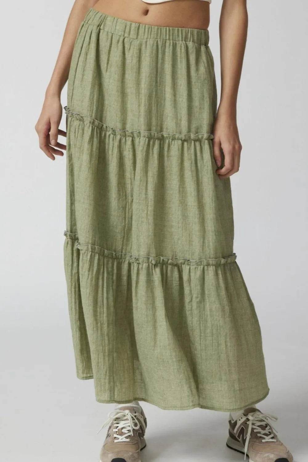 Frill Elastic Waist Skirt Matcha Green Trendsi bbb736a7-06f9-48ee-8a08-7f0bdec4ae21-Max