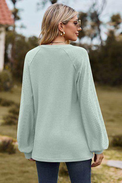 Notched Neck Raglan Sleeve Blouse Trendsi bbbd39851f4c43d1946264c356bfd520-Max