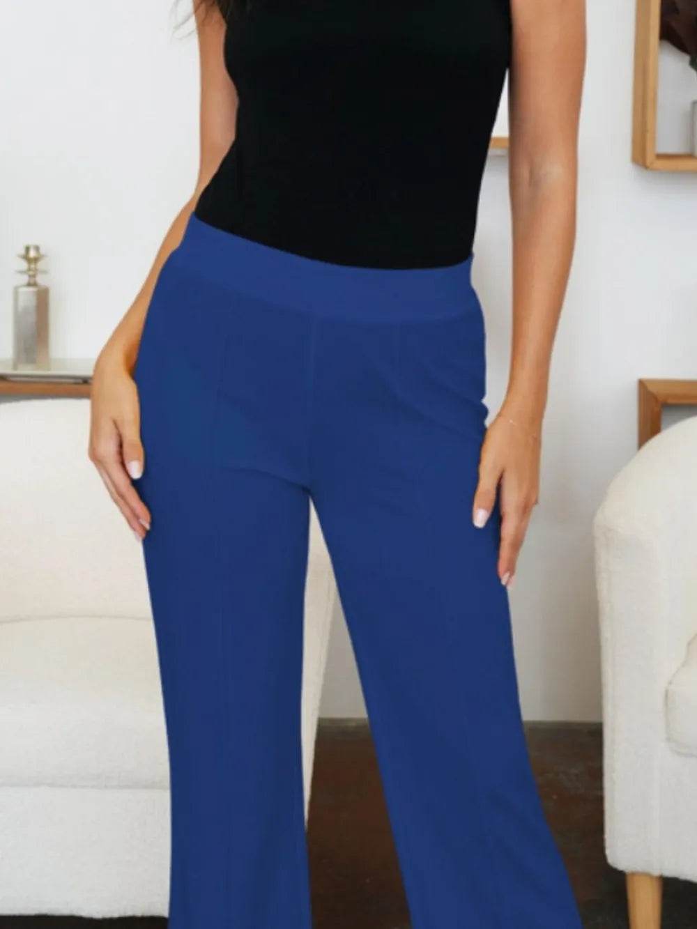 FAM-FAM Elastic Waist Bootcut Pants Trendsi bbc50db1-c05a-43e5-8b73-ae8ecf93076e-Max