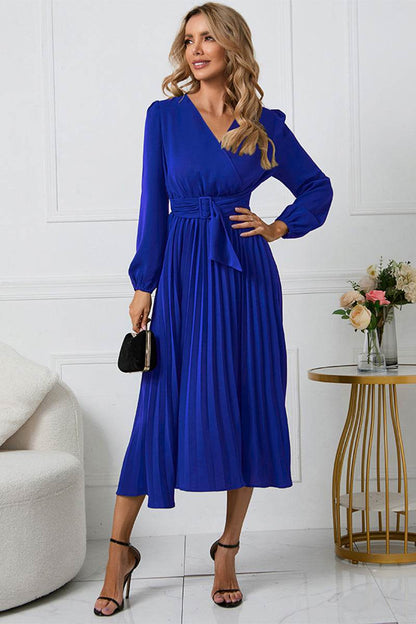 V-Neck Long Sleeve Tie Waist Midi Dress Trendsi bbd237770766499c86e5aca792a0ce61-Max