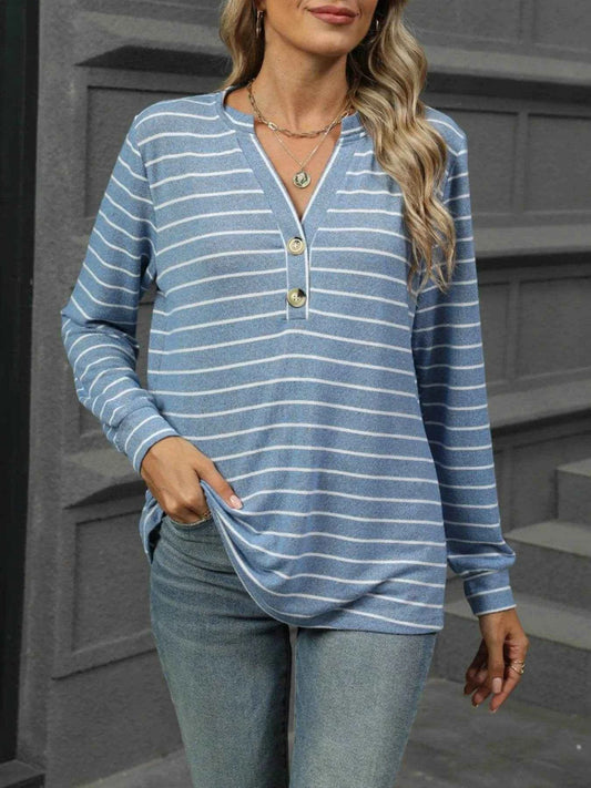 Striped Henley T-Shirt with Button Detail Light Blue Trendsi bc00b4cb-18c4-44cd-bd89-18cf10f0be61-Max-Origin