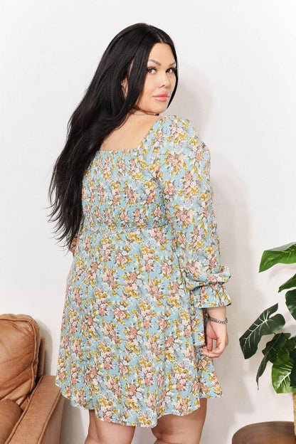 Honey Floral Smocked Flounce Sleeve Square Neck Dress Trendsi bc0a656e0607426d987f2a488ab30328-Max