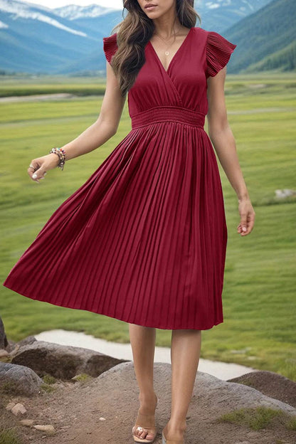 Perfee Tied Smocked Waist Flutter Sleeve Dress Deep Red Trendsi bc158b02-5820-41d0-95df-a590b6670f62-Max