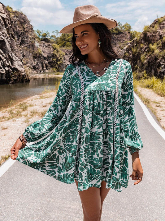 Long Sleeve V-Neck Mini Dress Turquoise Trendsi bc1ce6122cb043ebbd3929b4ee1b01de-Max