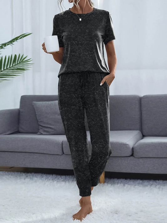 Round Neck Short Sleeve Top and Pants Lounge Set Black Trendsi bc545880455a40ca926663e1e92cacb3-Max-Origin