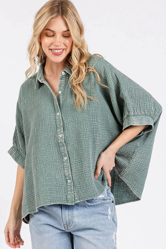 Mittoshop Mineral Wash Gauze Dolman Sleeve Button Down Shirt DUSTY SAGE Trendsi bc5fe3e58759495dbc82650a8171a209-Max-Origin