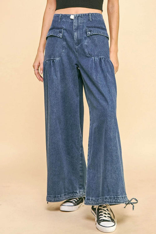 Davi & Dani Drawstring Hem Wide Leg Mid Rise Jeans Medium Trendsi bc842da8-c9e1-47e8-954f-37101caa419e-Max