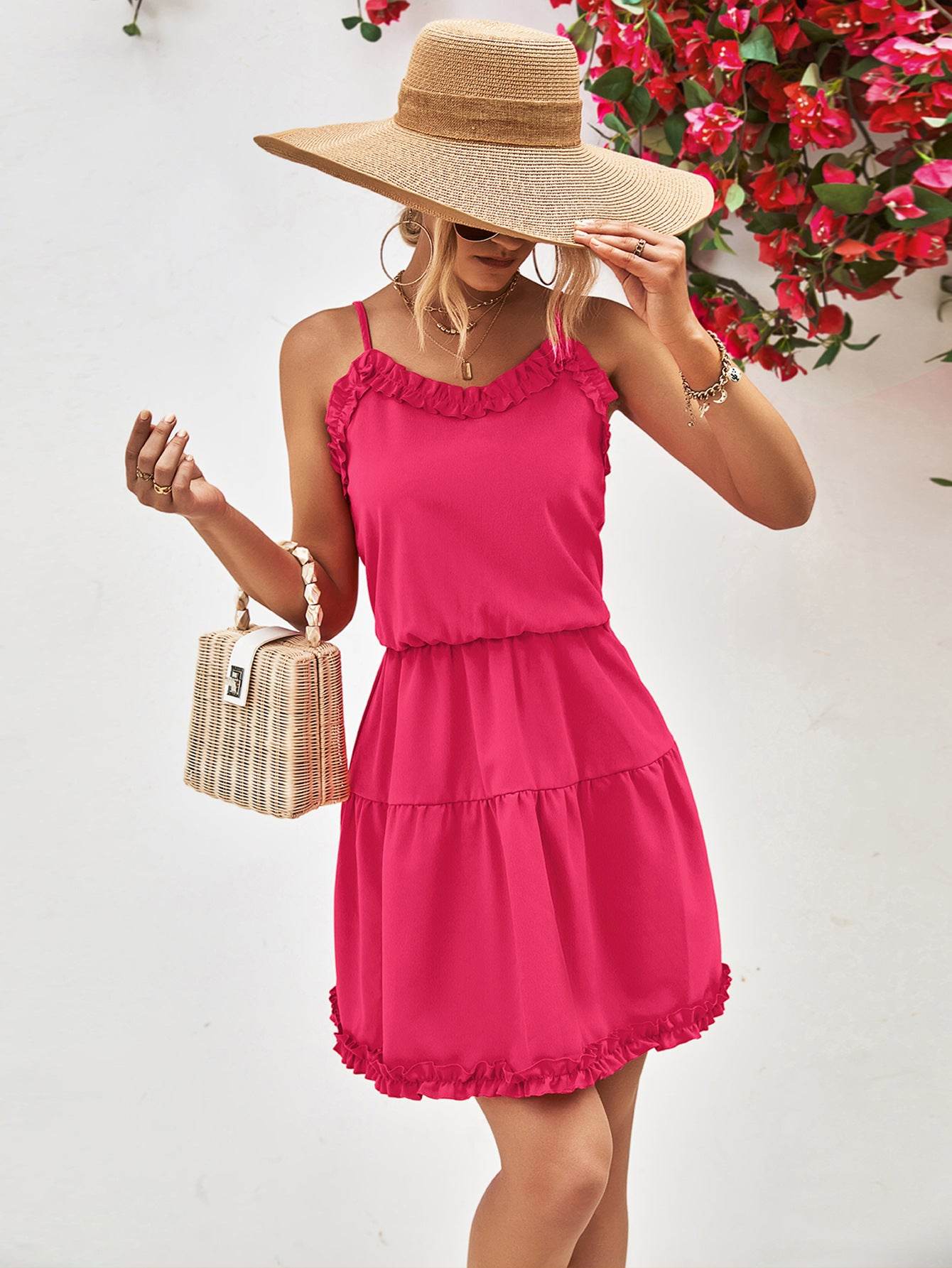 Frill Trim Spaghetti Strap Mini Dress Trendsi bc886a4b13844b2b85e7a09dbb743d3a-Max