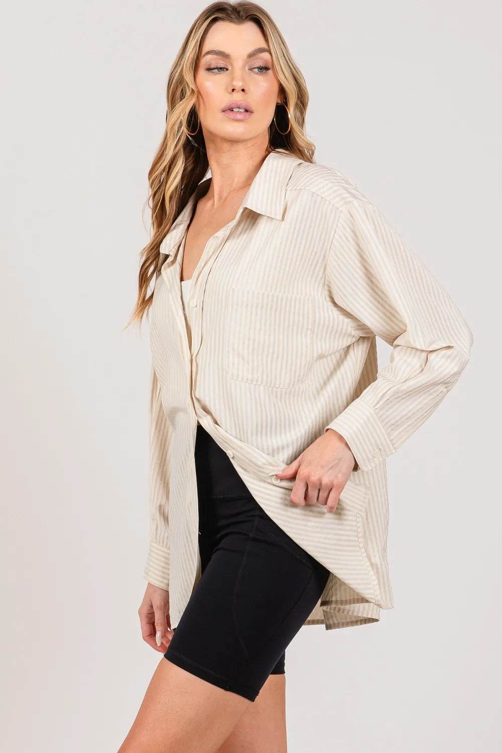 SAGE + FIG Striped Button Up Long Sleeve Shirt Trendsi bc889d1d-c850-4424-a06c-7ae1bf792d78-Max