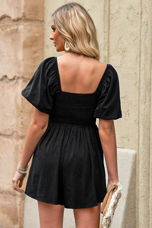 Square Neck Pleated Romper with Pockets Trendsi bca28ebd5f2544d9878dd3b9c294df3a-Max
