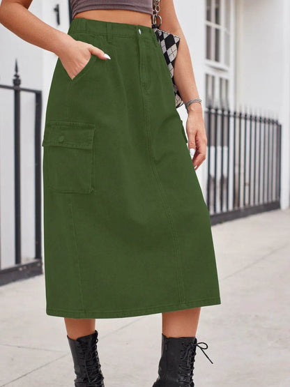 Slit Buttoned Denim Skirt with Pockets Trendsi bcaf06f0-e269-4a19-9db1-4af12447352f-Max