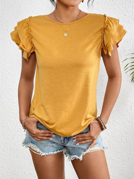 Ruffle Sleeve Round Neck T-Shirt Gold Trendsi bcb5cafb39294073a4d0d04e0852ced2-Max-Origin