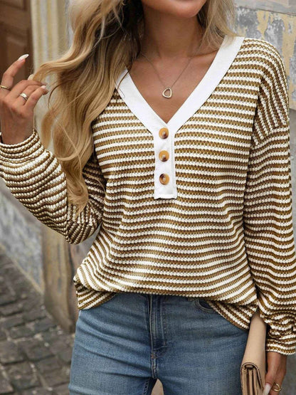Striped V-Neck Button Front Casual Top Trendsi bcbfd7dd9de549faa6a9b56d551694c9-Max-Origin