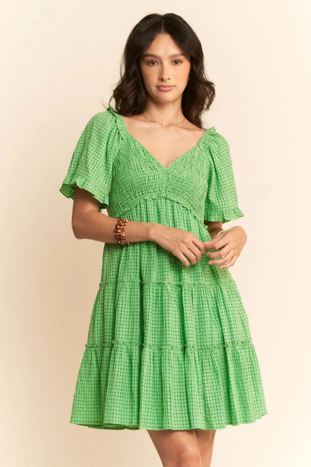 Davi & Dani Jacquard Checker Smocking Tiered Dress Trendsi bcdbf624-6001-4319-bf0a-27357e60dc93-Max-Origin