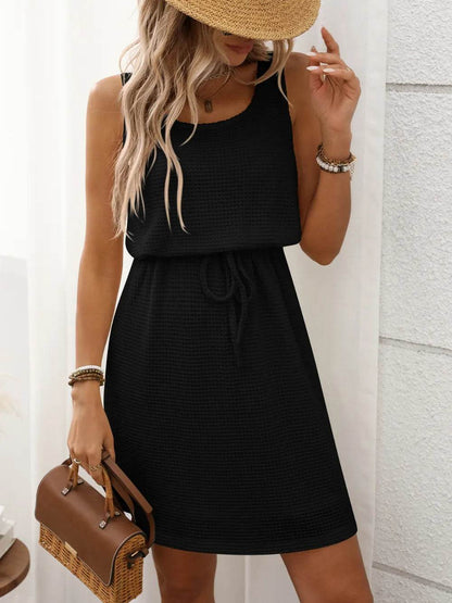 Waffle-Knit Drawstring Mini Tank Dress Black Trendsi bd00e689-8cf6-4ec3-93c6-8f9d08536c36-Max