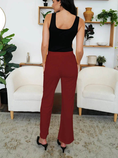 FAM-FAM Elastic Waist Bootcut Pants Trendsi bd343169-bad9-4665-b355-a9350e700238-Max