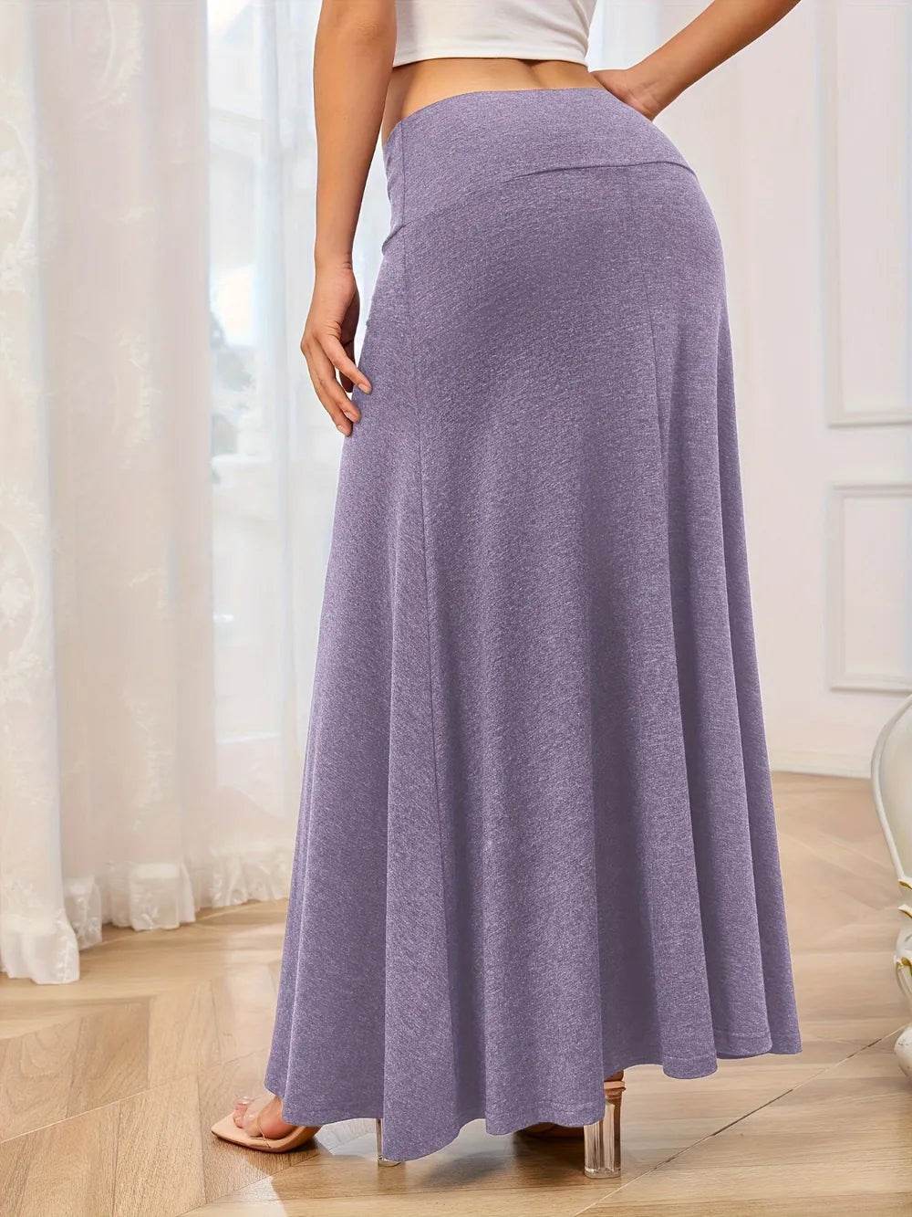 Solid Elastic Waist Maxi Skirt Lilac Trendsi bd3e36d9-3f39-40c2-827f-e55f5e5fb495-Max