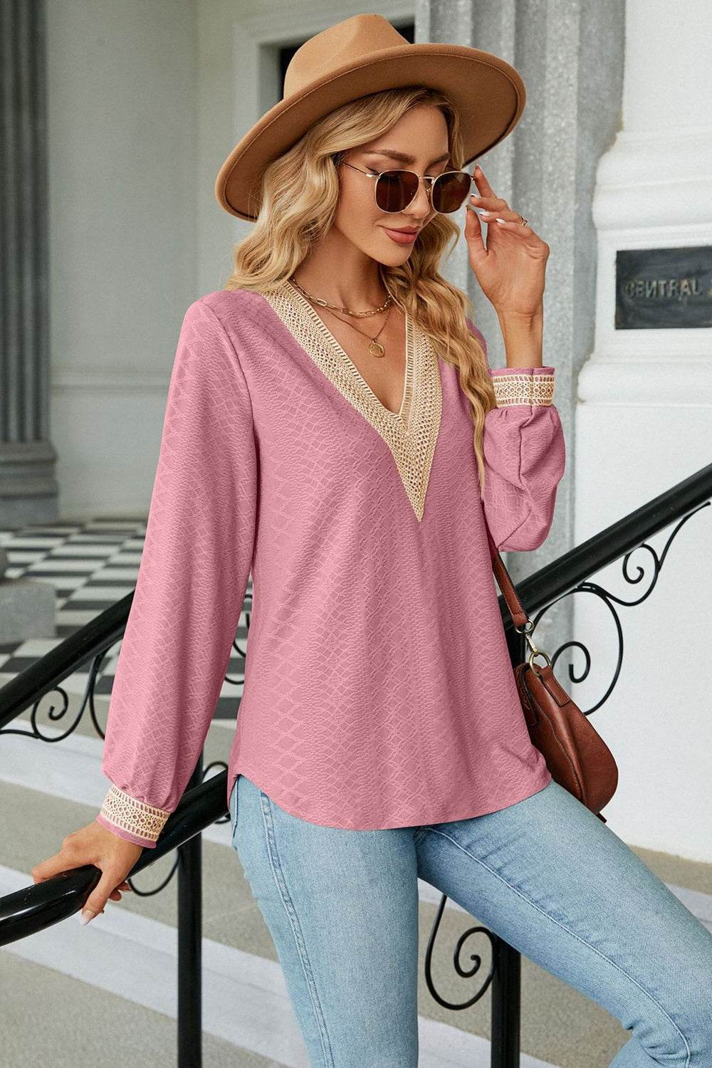 V-Neck Long Sleeve Blouse Trendsi bd8a086e2763479ebe90ff609b0947db-Max
