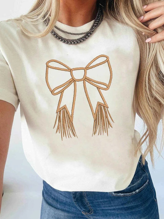 Bowknot Western Round Neck T Shirt White Trendsi bdafef8a0b39480db0eab1592b451cb8-Max-Origin