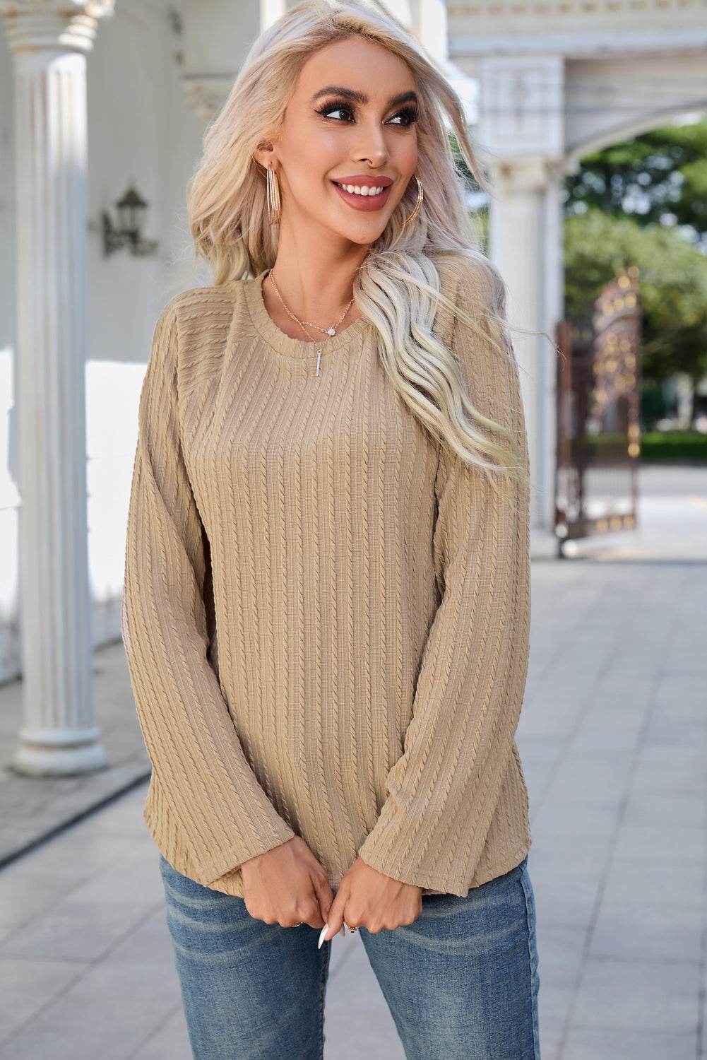 Round Neck Raglan Sleeve Ribbed Blouse Trendsi bdb4ba5429bb4720a89dbf6b2fd90f09-Max