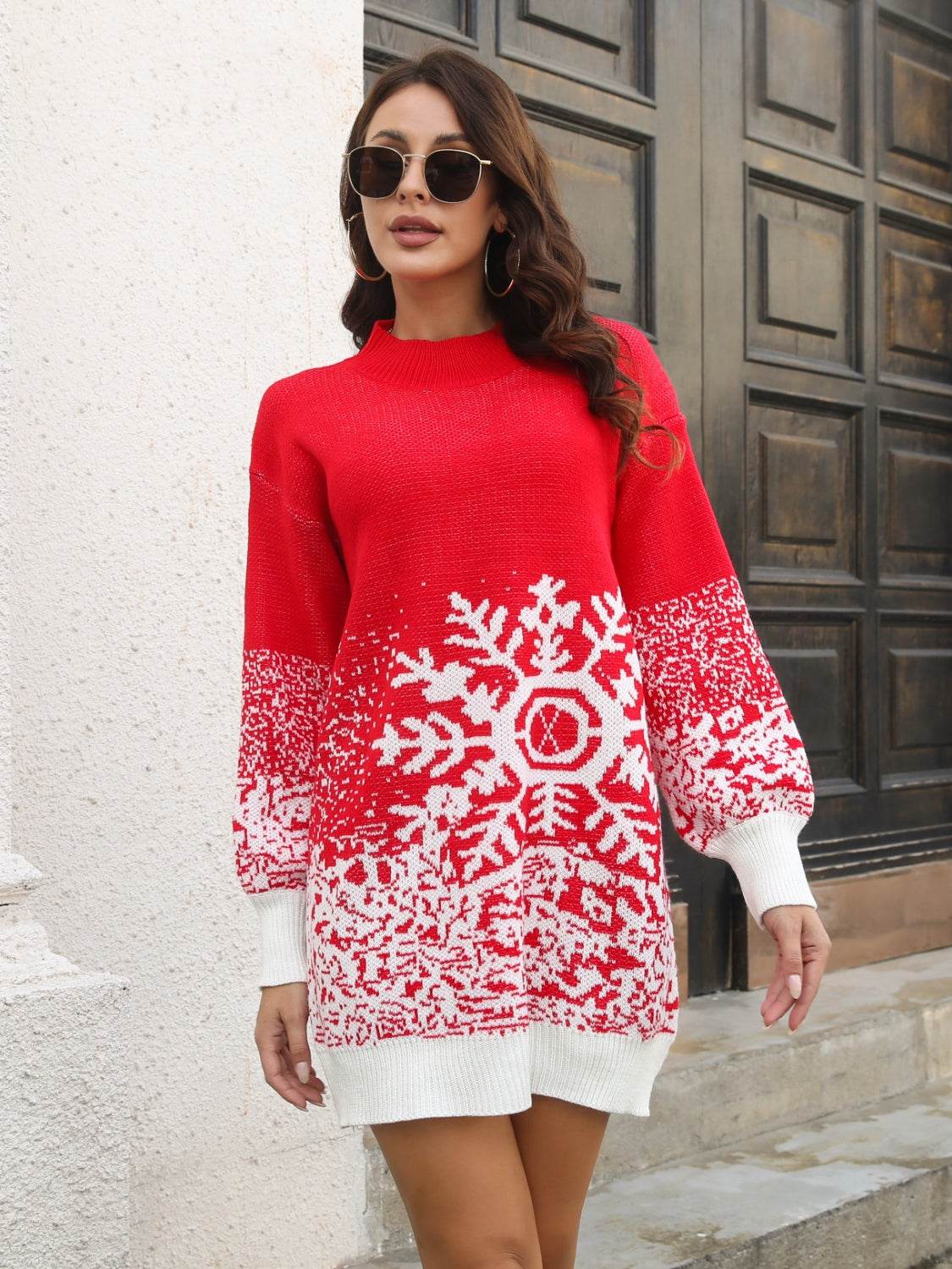 Snowflake Pattern Sweater Dress Red Trendsi bdcfe060df684c48a8e70ab21d5ed8fa-Max
