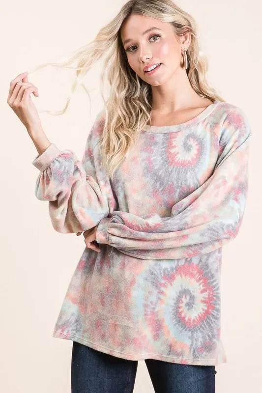 BiBi Brushed Tie Dye Print Top with Puff Sleeves Trendsi bde64a3d8631444c8156566bb3dd779c-Max-Origin