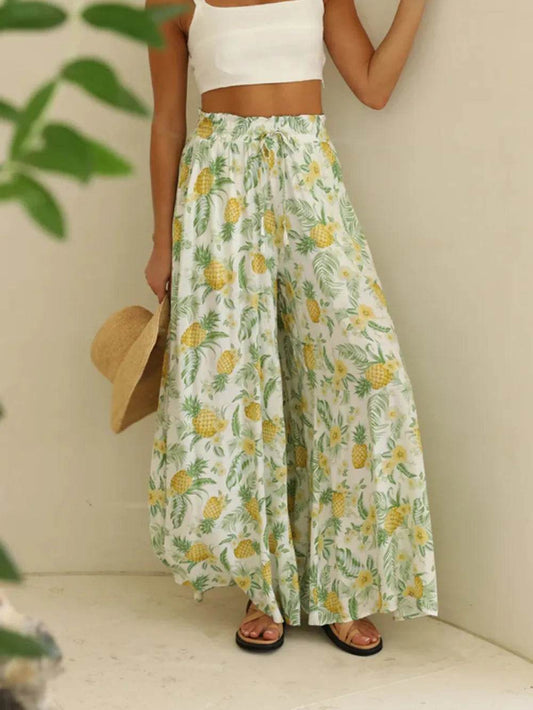 Drawstring Paperbag Waist Printed Wide Leg Pants Sage Trendsi bdef5e66-72de-40dc-a171-a0999a15dcf7-Max