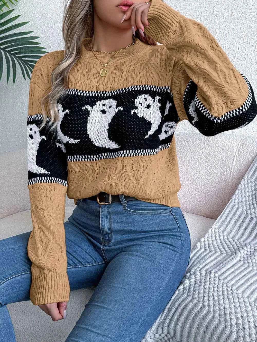 Ghost Round Neck Long Sleeve Sweater Trendsi bdefe9bb-6842-4ad7-8c6b-d6c014922435-Max