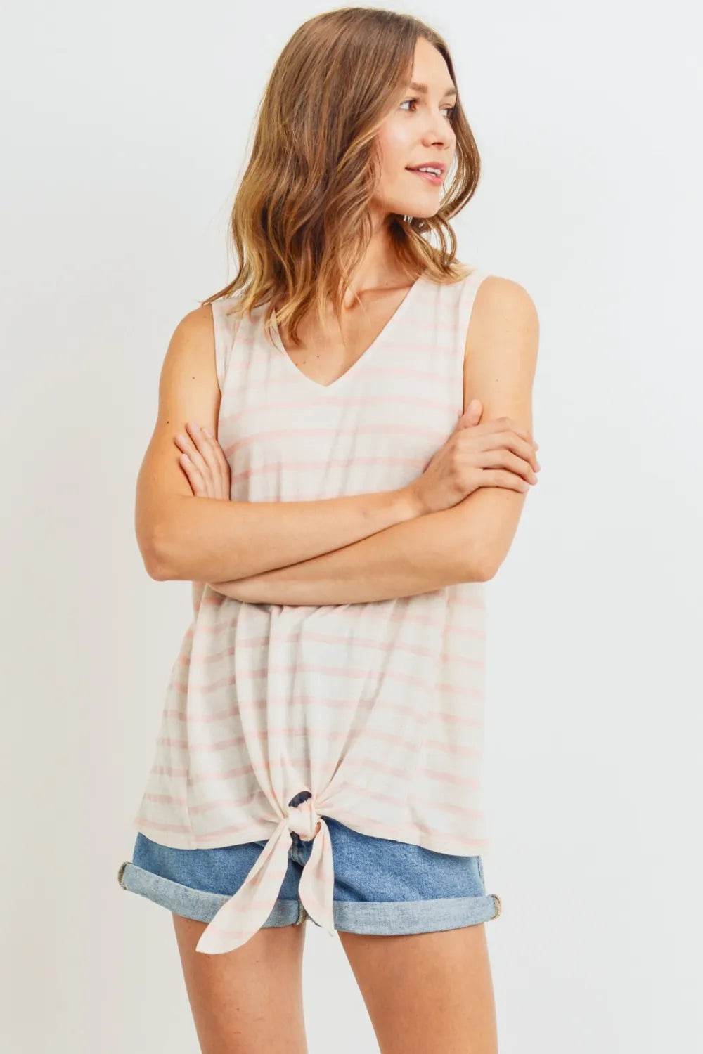 Cotton Bleu by Nu Label Sleeveless Front Tie Striped Top Coral Trendsi be0dbf5d-03ab-4025-9ec4-bc615703162b-Max