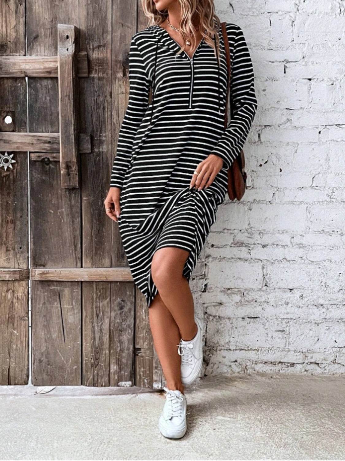 Striped Zip Front Hooded Dress Trendsi be1da6768cb5445e9ebf18d884f9dfe6-Max