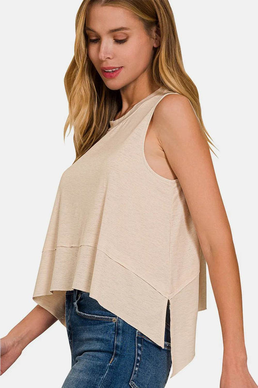 Zenana Exposed Seam Slit Round Neck Tank Trendsi be243100-4971-4b85-8b53-64be96d67408-Max