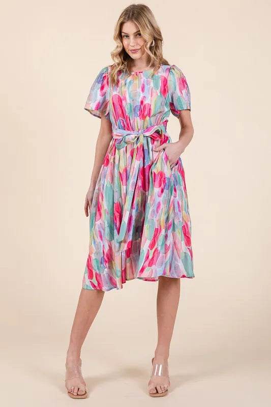 Lime 'N' Chili Watercolor Print Tie Front Midi Dress Trendsi be3f1153fa55450991363e583a0d1ce5-Max-Origin