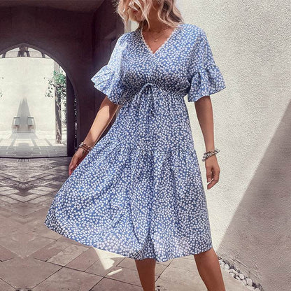 Perfee Floral Flounce Sleeve V-Neck Dress Trendsi be417b383a75410aa01e97d5a4c60989-Max