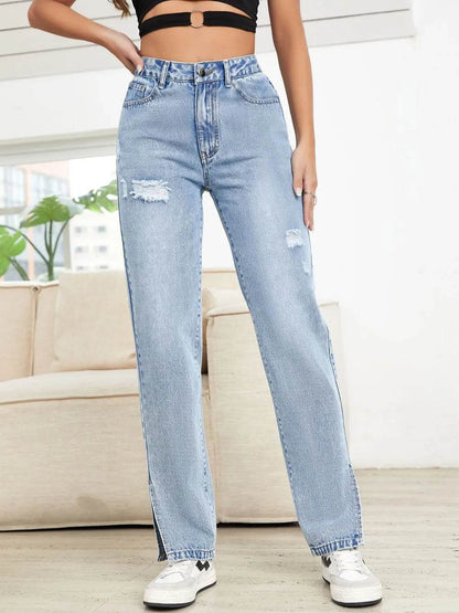 Distressed Slit Straight Leg Jeans Light Trendsi be6a8f30-dfbf-488f-b9f3-1726c09f424f-Max