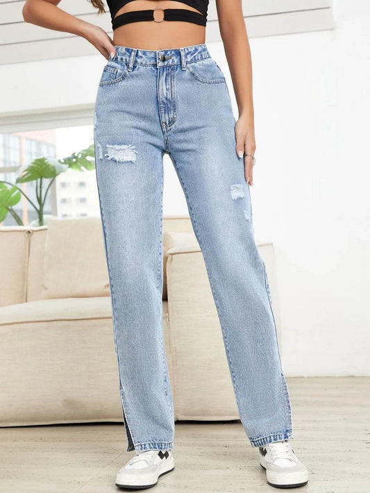 Distressed Slit Straight Leg Jeans Light Trendsi be6a8f30-dfbf-488f-b9f3-1726c09f424f-Max