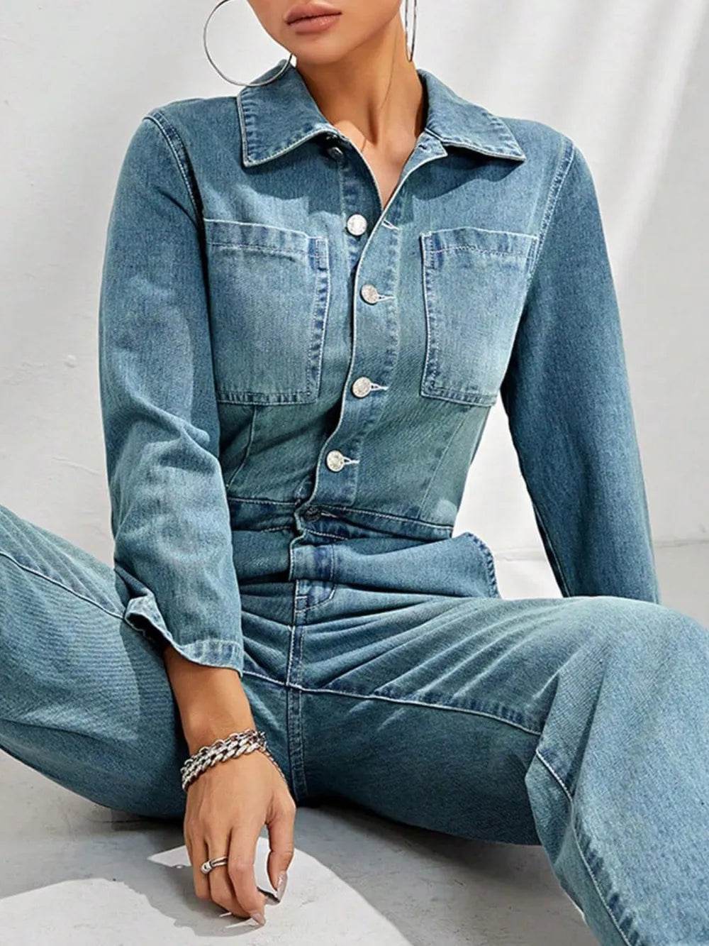 Half Button Long Sleeve Straight Leg Denim Jumpsuit Trendsi be924309-7f1a-4209-8811-f22330c8c91d-Max