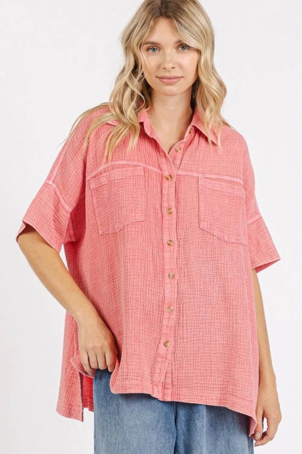 Mittoshop Mineral Wash Gauze Oversized Short Sleeve Shirt DEEP CORAL Trendsi bea7bd4b-82d9-4392-a703-85841d75ee2e-Max