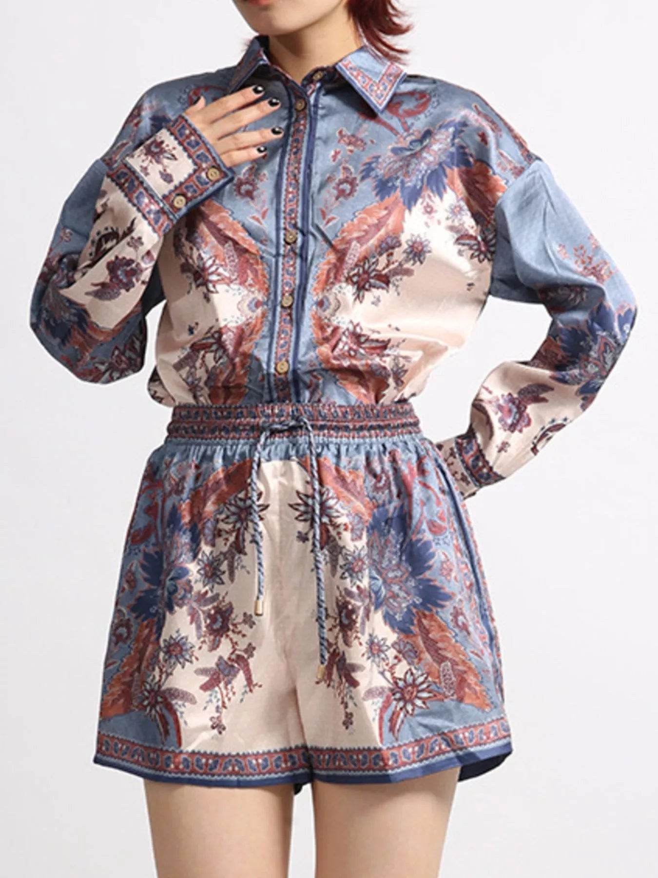 Printed Button Front Long Sleeve Shirt and Shorts Set Multicolor Trendsi bec819ae-c36d-4281-837d-f90c890b17b8-Max-Origin